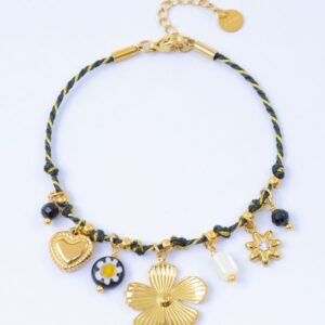 Bracelet fleur coeur et perles en bleu