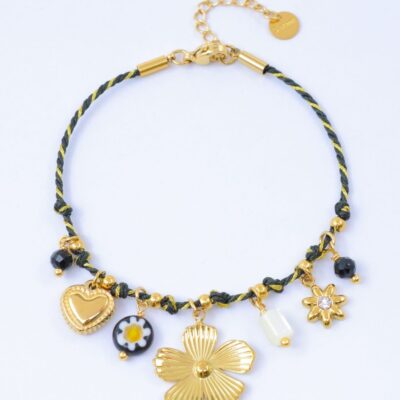 Bracelet fleur coeur et perles en bleu