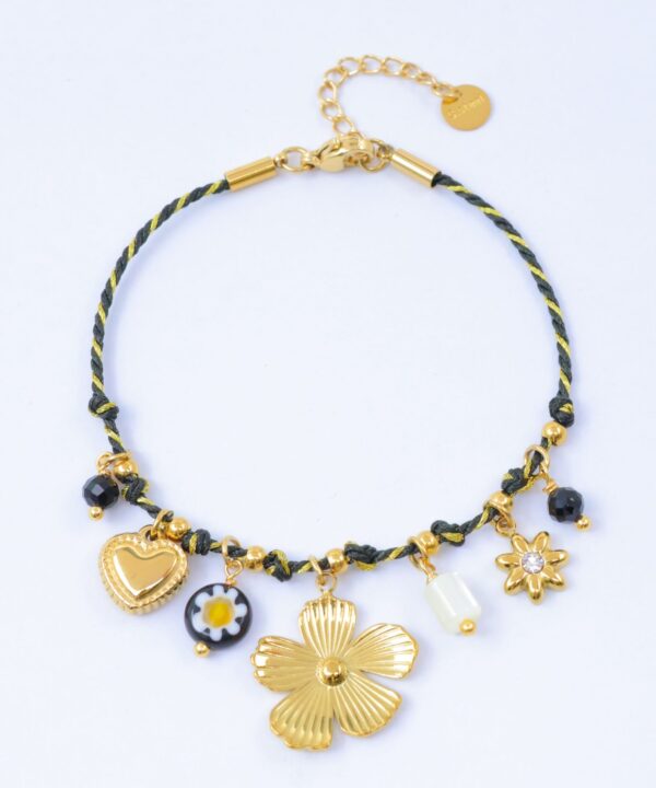Bracelet fleur coeur et perles en bleu