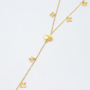 Collier doré pendentif long trèfles ajourés