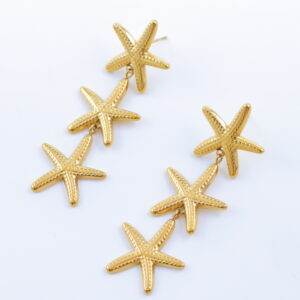 Boucles d’oreilles pendantes dorées double étoile de mer