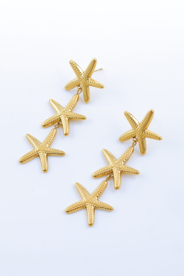 Boucles d’oreilles pendantes dorées double étoile de mer
