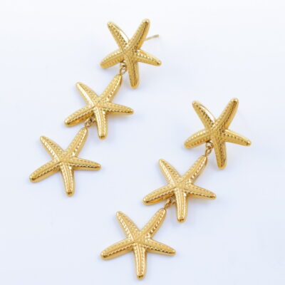 Boucles d’oreilles pendantes dorées double étoile de mer