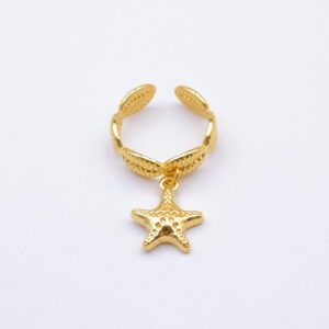 Bague ajustable dorée avec pendentif étoile de mer