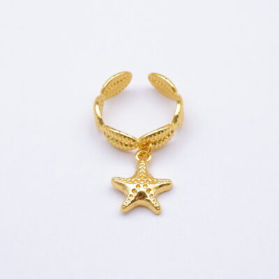 Bague ajustable dorée avec pendentif étoile de mer