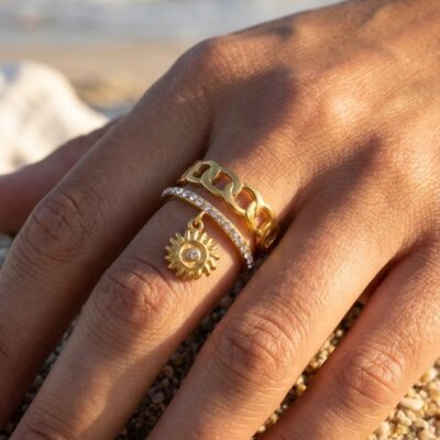 Bague Nina – Soleil Pendant Doré
