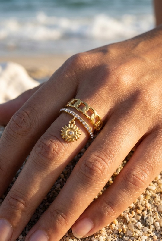 Bague Nina – Soleil Pendant Doré