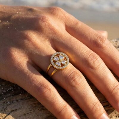 Bague Nour – Trèfle Halo Diamantée