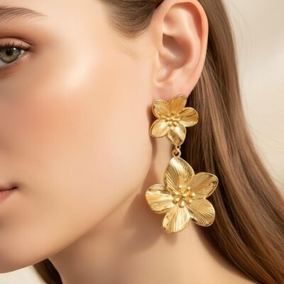 Boucles d'Oreilles Anaïs – Fleurs dorées cascade