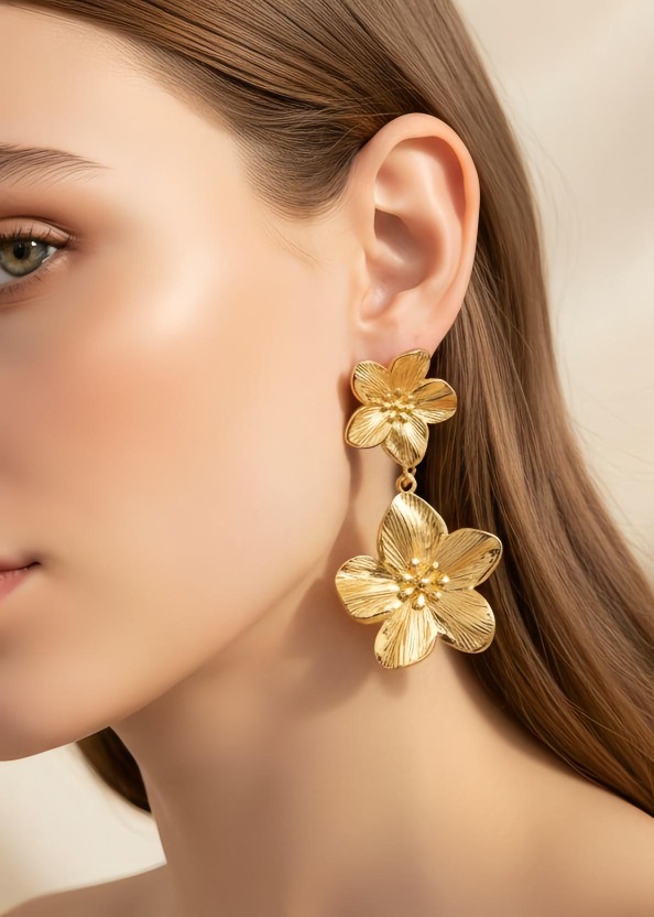 Boucles d'Oreilles Anaïs – Fleurs dorées cascade