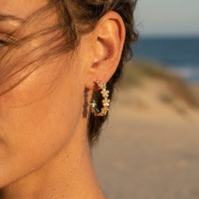 Boucles d'Oreilles Séraphine – Créoles fleurs strass