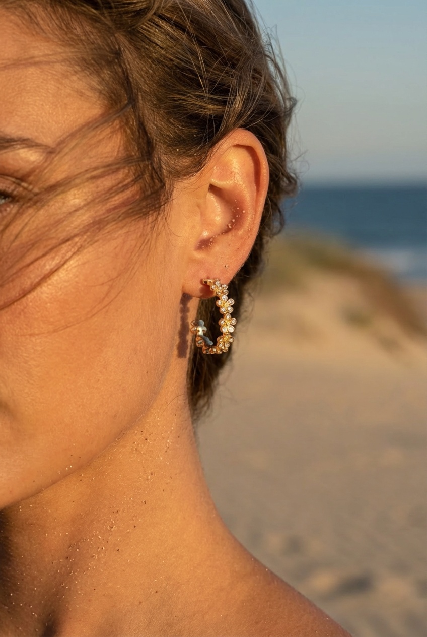 Boucles d'Oreilles Séraphine – Créoles fleurs strass