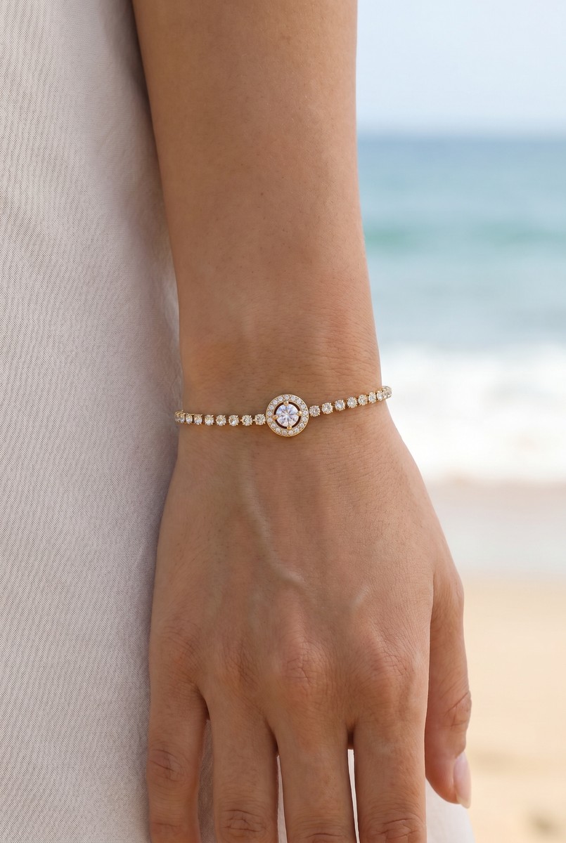 Bracelet Clémence – Strass et pendentif halo