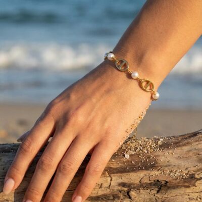 Bracelet Inaya – maillons ovals et perles dorées