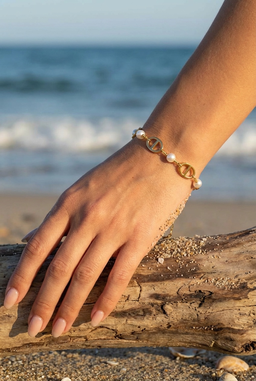 Bracelet Inaya – maillons ovals et perles dorées
