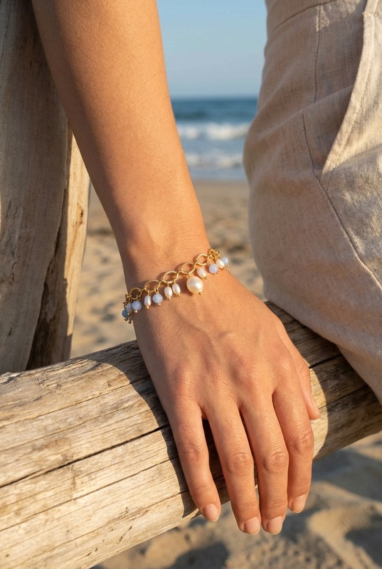 Bracelet Manon – grappe de perles dorée