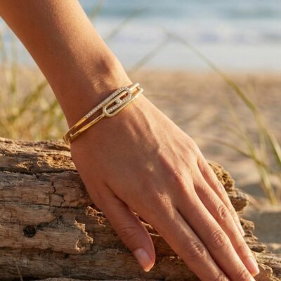 Bracelet Théodora – Jonc doré chaîne strass