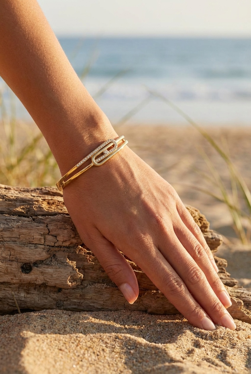 Bracelet Théodora – Jonc doré chaîne strass