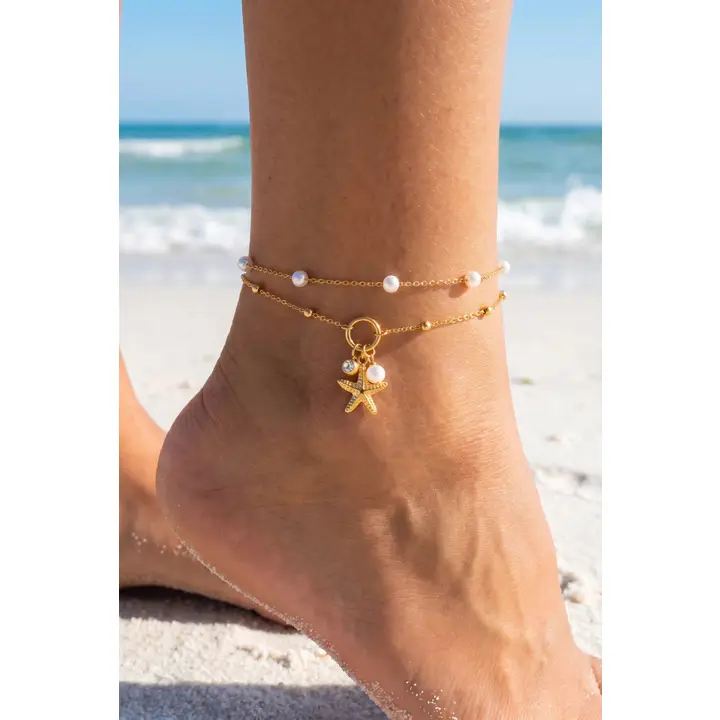 Chaîne de Cheville Louna – Étoile de Mer & Perles