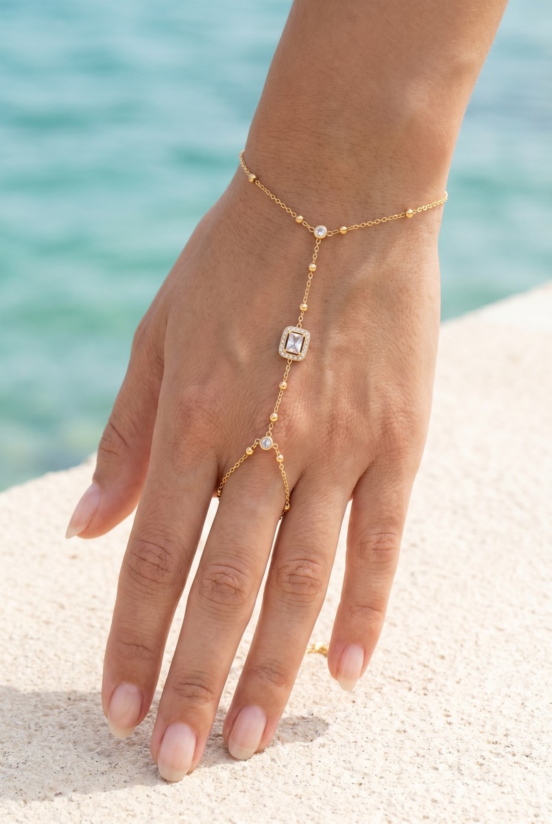 Chaîne de Main Agathe – Cristal émeraude scintillant