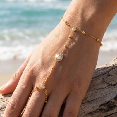 Chaîne de Main Rose – Solitaire cristal rond