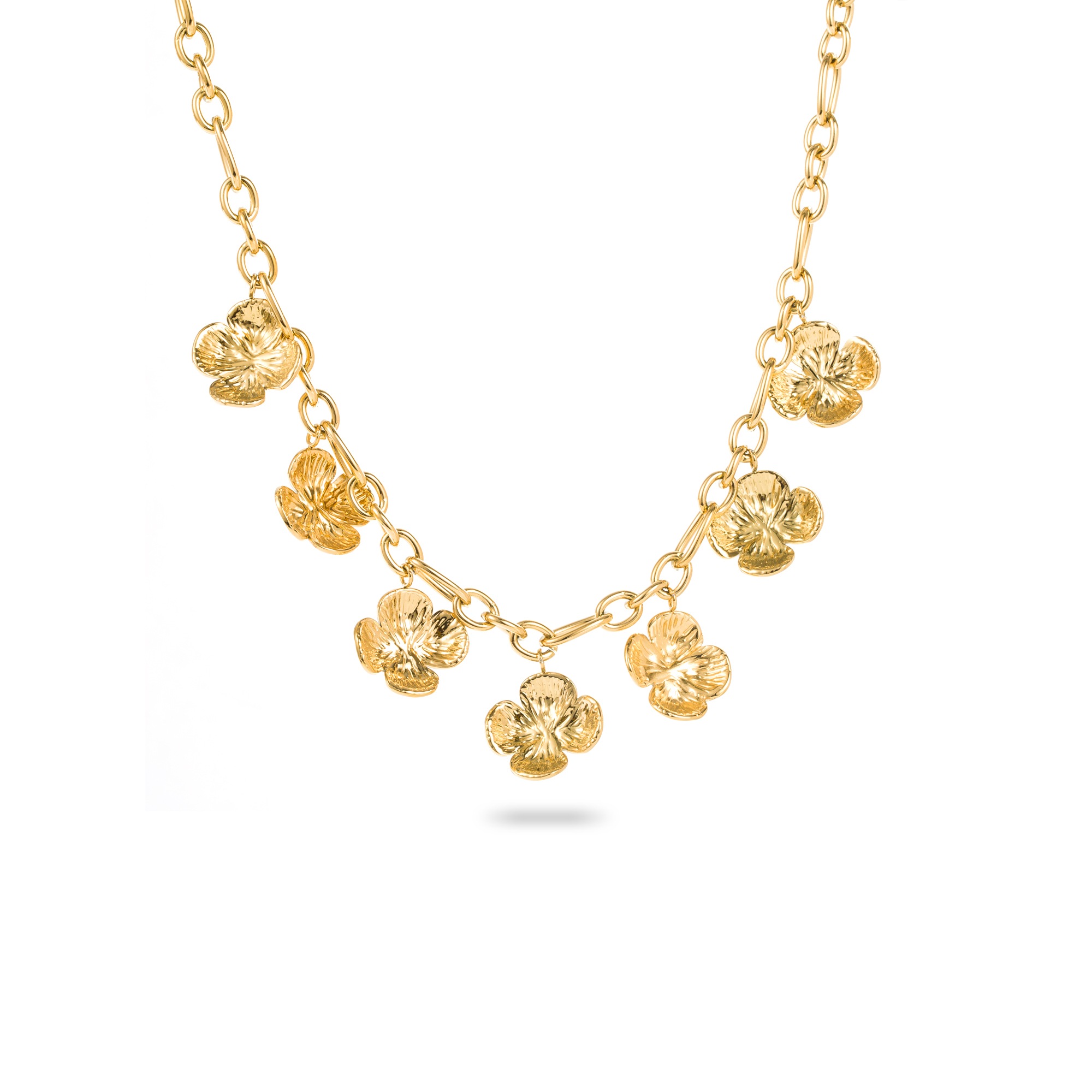 Collier Agathe – Chaîne Dorée Fleurs Sculptées
