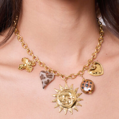 Collier Agathe – Charms papillon et coeur léopard