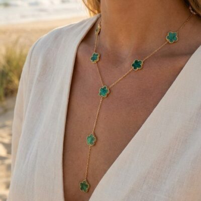 Collier Capucine – Trèfles émaillés verts