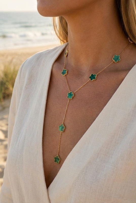 Collier Capucine – Trèfles émaillés verts