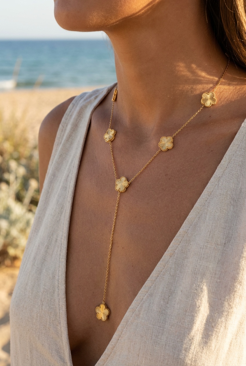 Collier Iris – Chaîne Dorée Trèfles Nacrés