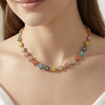 Collier Iris – Fleurs multicolores serties
