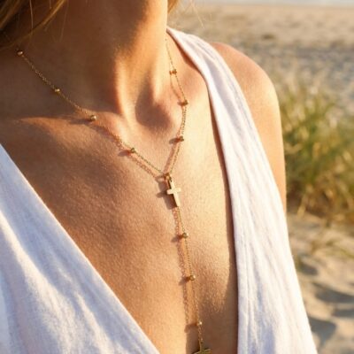 Collier Louise – Double croix pendantes dorées