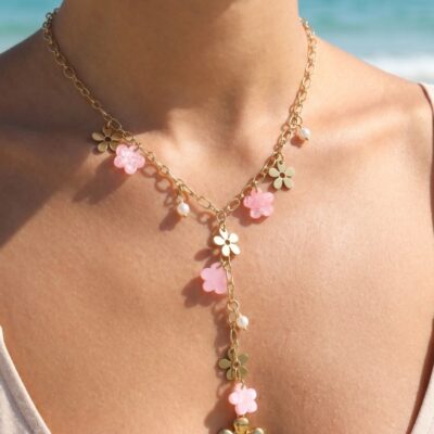 Collier Manon – Fleurs Roses Poudrées