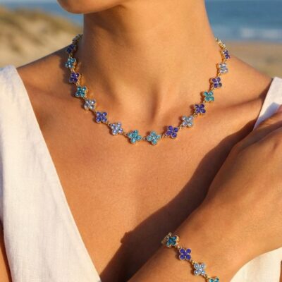 Collier Margaux – Trèfles Bleu Océan