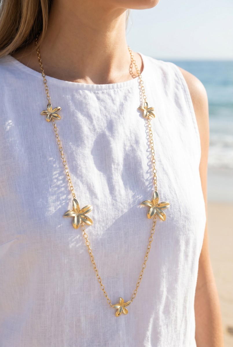 Collier Nina – Sautoir Fleurs Dorées