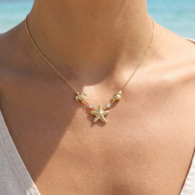Collier Océane – Pendentifs étoile de mer et tortue
