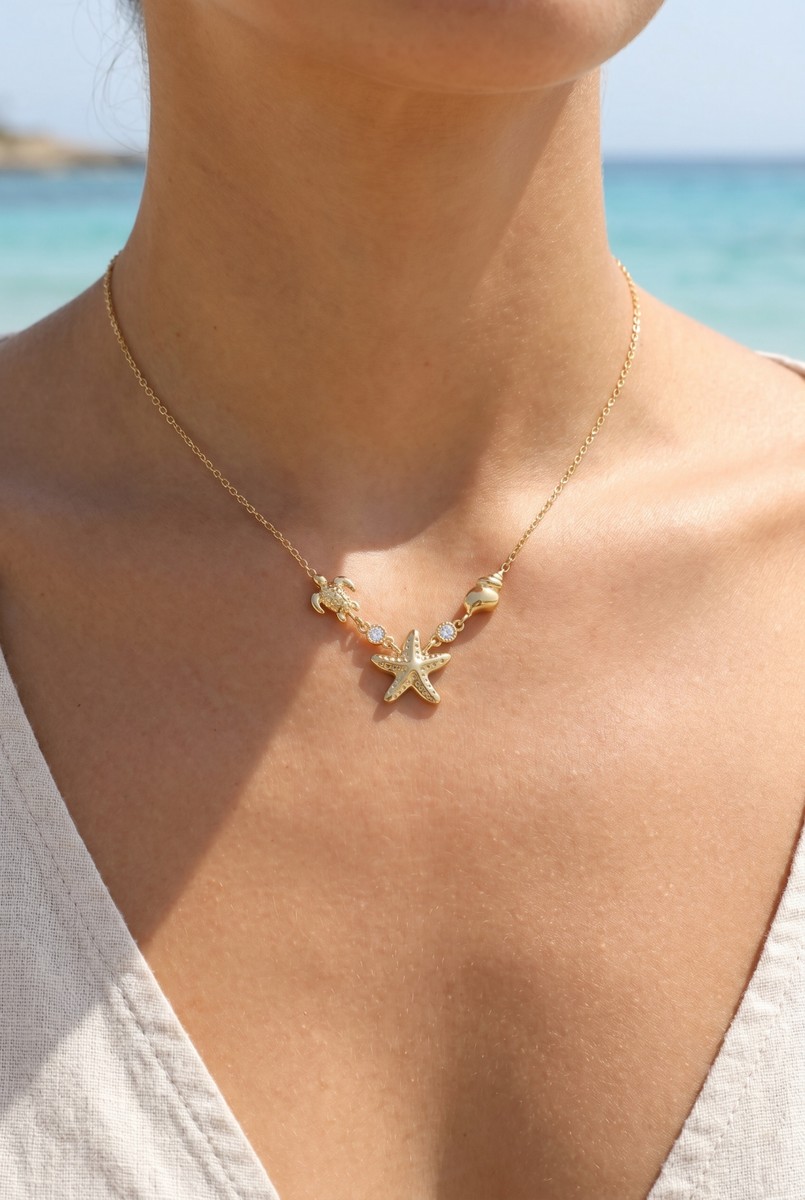 Collier Océane – Pendentifs étoile de mer et tortue