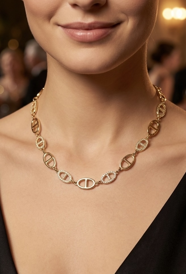 Collier Sofia – Maillons dorés sertis de zircons