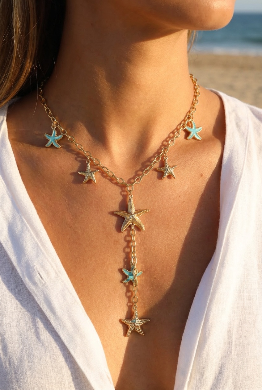 Collier Suzie – Étoiles de mer turquoise